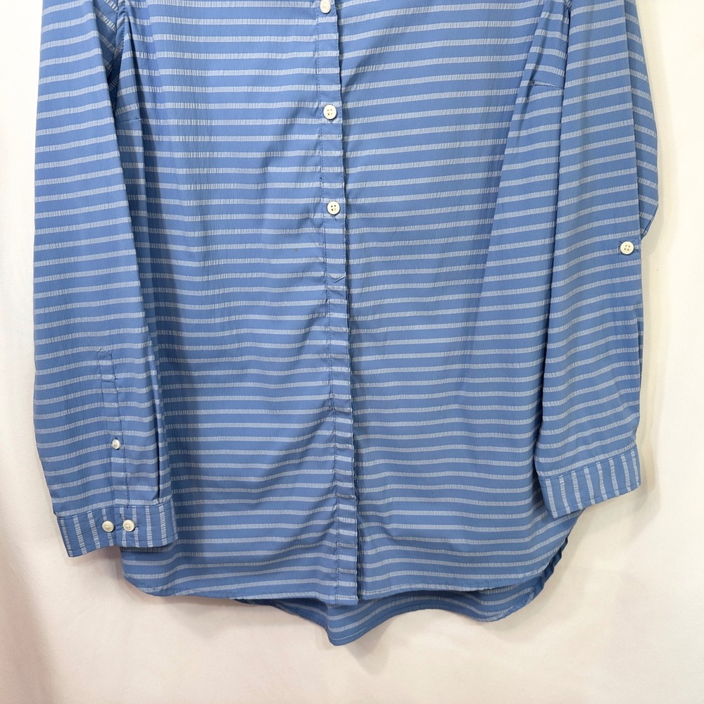 LL Bean XL Top Blue Striped Seersucker Button Down Coastal Preppy Office 990 - Picture 4 of 8